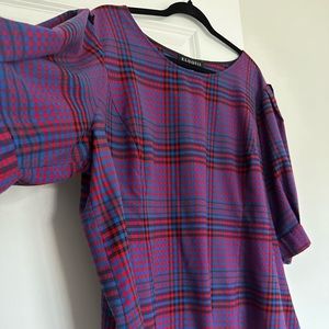 Eloquii Blouse Womens Size 24 Blue Red Plaid Puff Sleeves